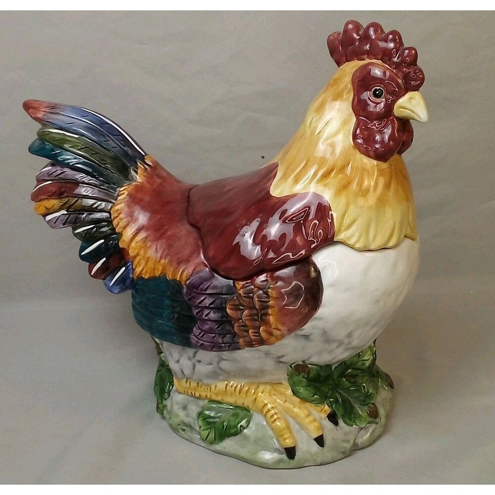 Rooster Cookie Jar 11 Inch Ceramic Colorful Farmhouse Cottage Decor Vintage